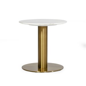 Pemberly Row Marble End Table with Gold Stainless Steel Base in White
