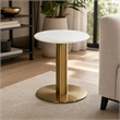 Pemberly Row Marble End Table with Gold Stainless Steel Base in White