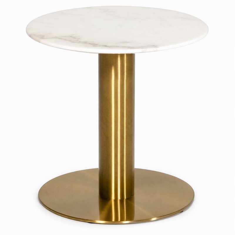 Pemberly Row Marble End Table with Gold Stainless Steel Base in White