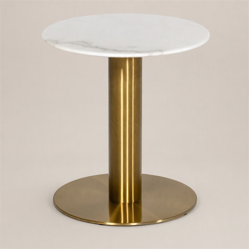 Pemberly Row Marble End Table with Gold Stainless Steel Base in White