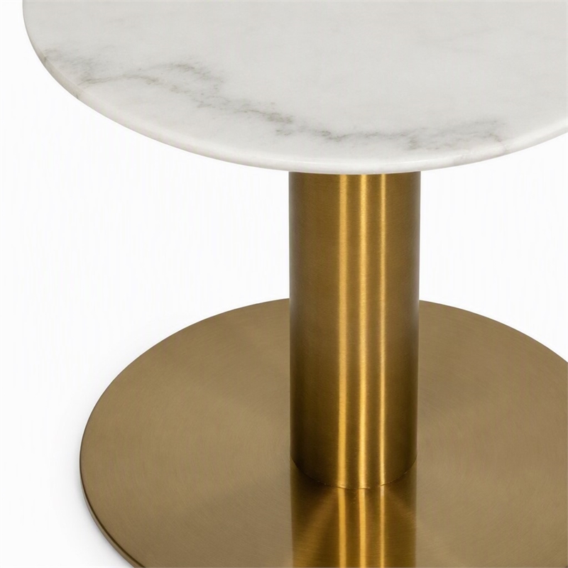 Pemberly Row Marble End Table with Gold Stainless Steel Base in White