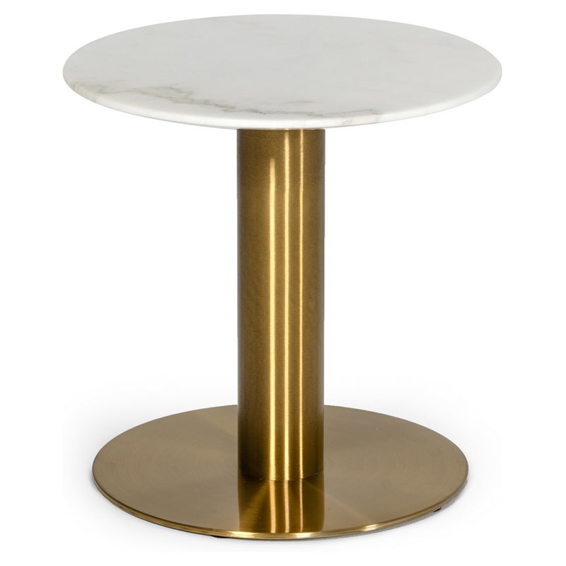 Pemberly Row Marble End Table with Gold Stainless Steel Base in White