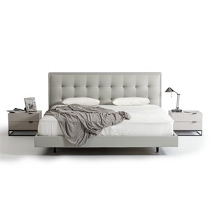 Pemberly Row Gray Leather Upholstered Eastern King Bed with Tufted Headboard