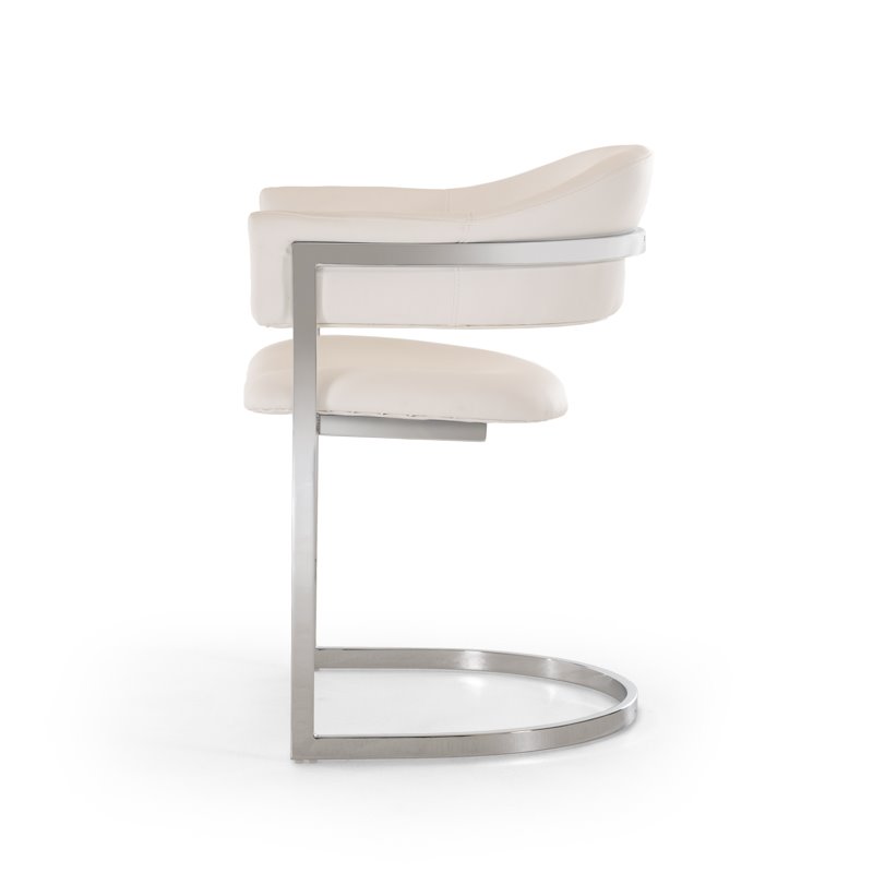 Pemberly Row Contemporary Faux Leather & Steel Dining Chair in White