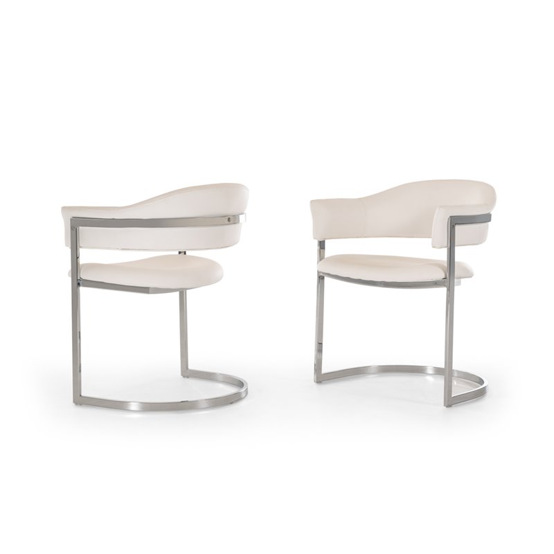 Pemberly Row Contemporary Faux Leather & Steel Dining Chair in White