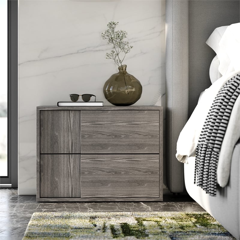 Pemberly Row 2-Drawer MDF Wood Nightstand in Matte Elm Gray