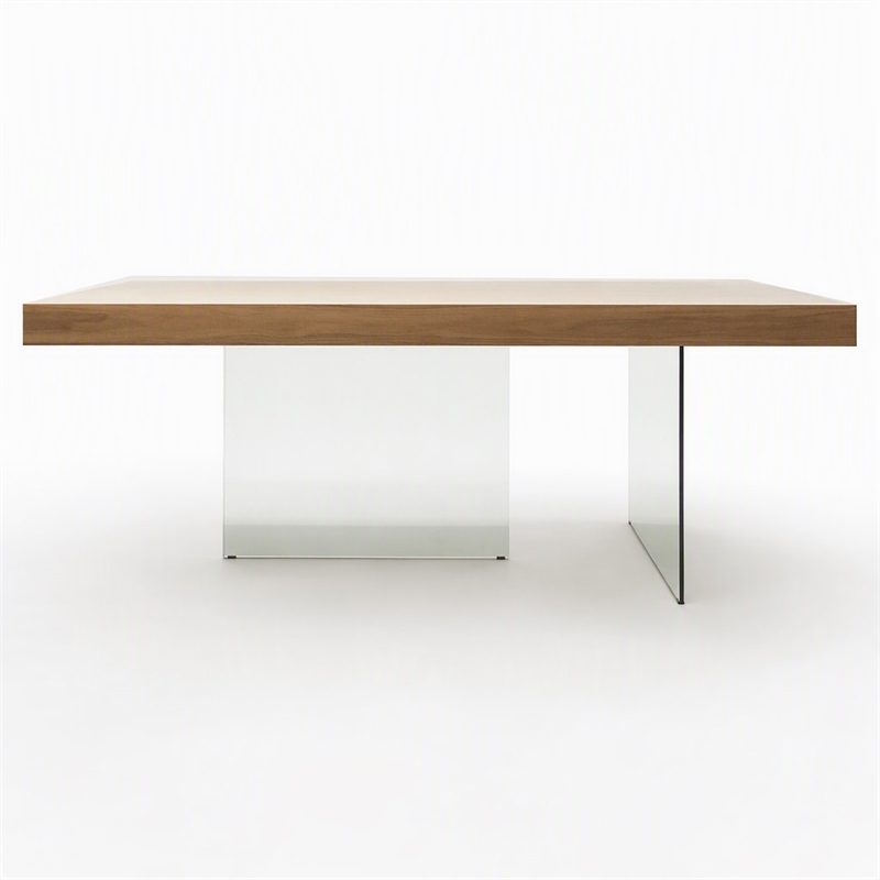 Pemberly Row Rectangular Veneer & Glass Dining Table in Walnut/Clear