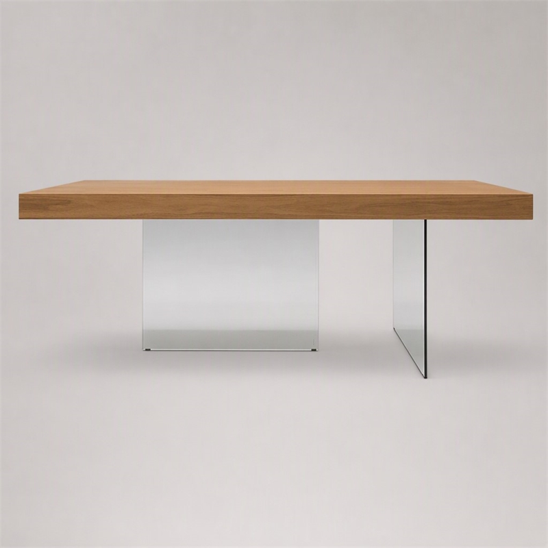Pemberly Row Rectangular Veneer & Glass Dining Table in Walnut/Clear