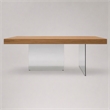 Pemberly Row Rectangular Veneer & Glass Dining Table in Walnut/Clear