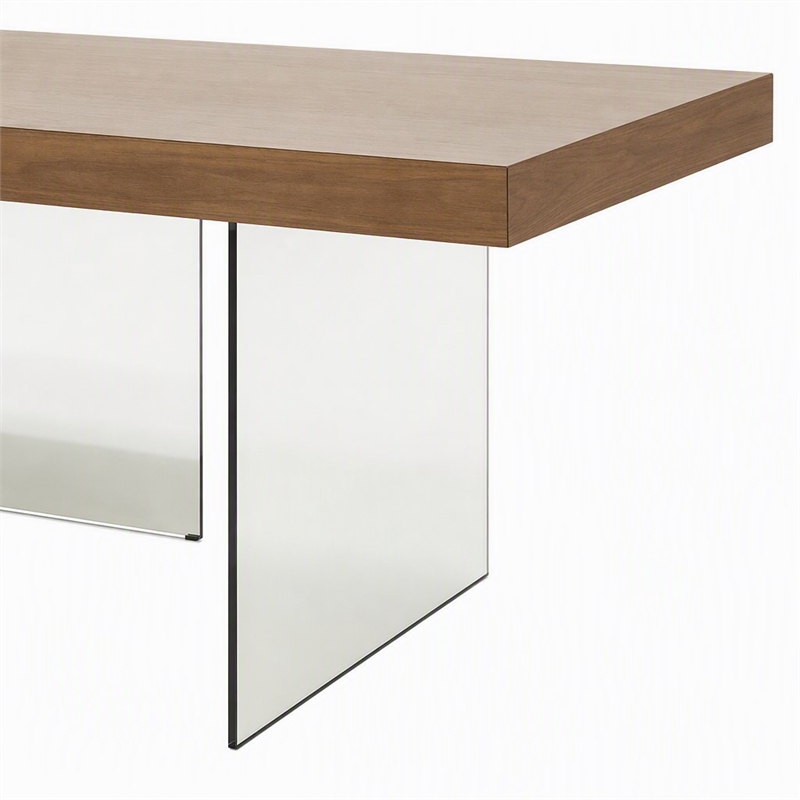 Pemberly Row Rectangular Veneer & Glass Dining Table in Walnut/Clear