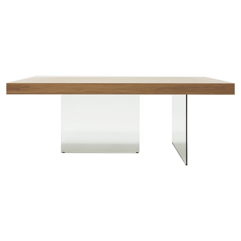 Pemberly Row Rectangular Veneer & Glass Dining Table in Walnut/Clear