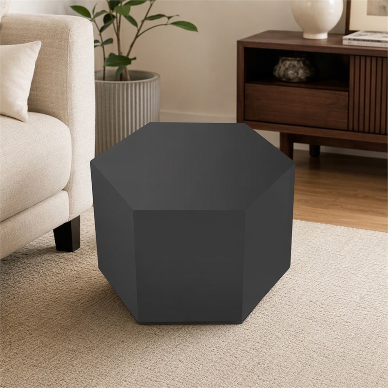 Pemberly Row Hexagonal Small MDF Wood End Table in Grey High Gloss