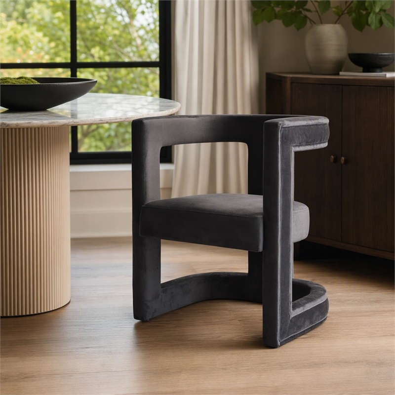 Pemberly Row Velvet Upholstered Accent Chair in Dark Gray