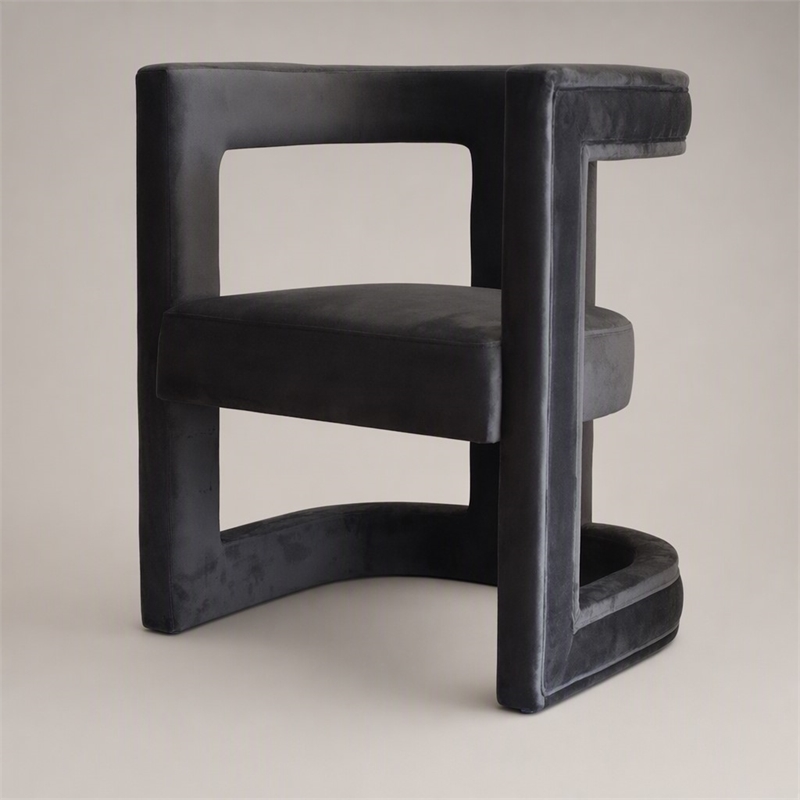 Pemberly Row Velvet Upholstered Accent Chair in Dark Gray