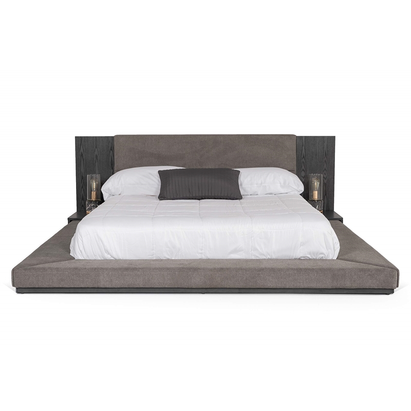 Pemberly Row Queen Bed with Built-In Nightstands and Gray Veneer