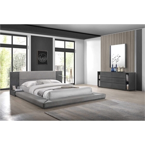 Pemberly Row Queen Bed with Built-In Nightstands and Gray Veneer