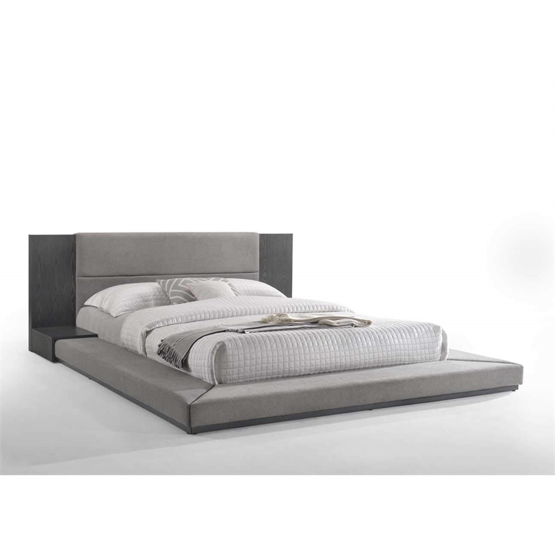 Pemberly Row Queen Bed with Built-In Nightstands and Gray Veneer