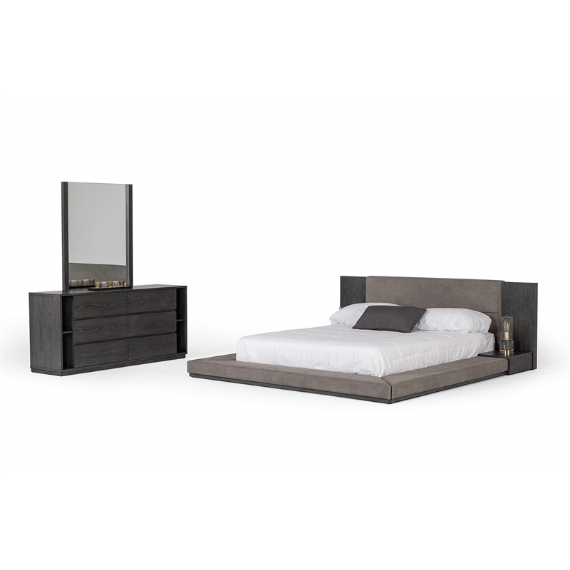 Pemberly Row Queen Bed with Built-In Nightstands and Gray Veneer
