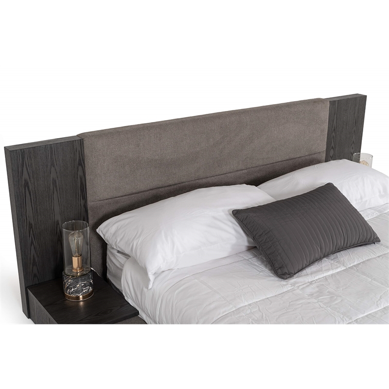 Pemberly Row Queen Bed with Built-In Nightstands and Gray Veneer