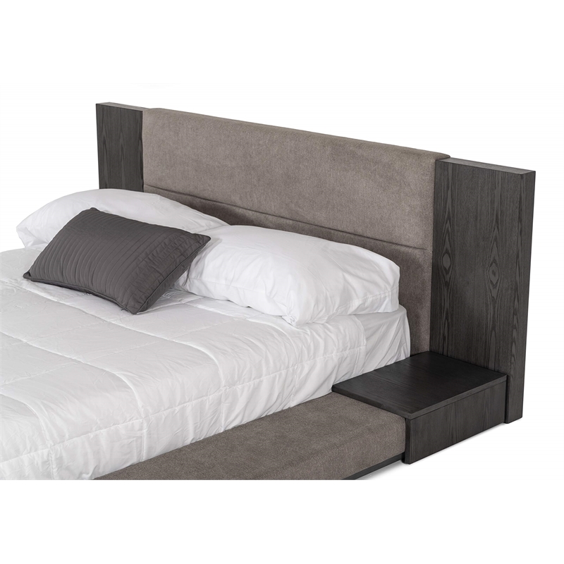 Pemberly Row Queen Bed with Built-In Nightstands and Gray Veneer