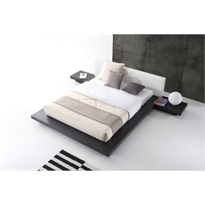Pemberly Row Eastern King Platform Bed with Wenge Veneer and White Leather