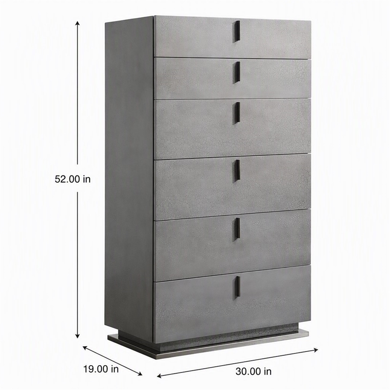 Pemberly Row 6-Drawer Soft Closing Chest with Grey Crackle Finish and Metal Base