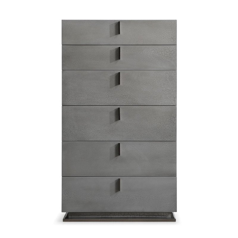 Pemberly Row 6-Drawer Soft Closing Chest with Grey Crackle Finish and Metal Base
