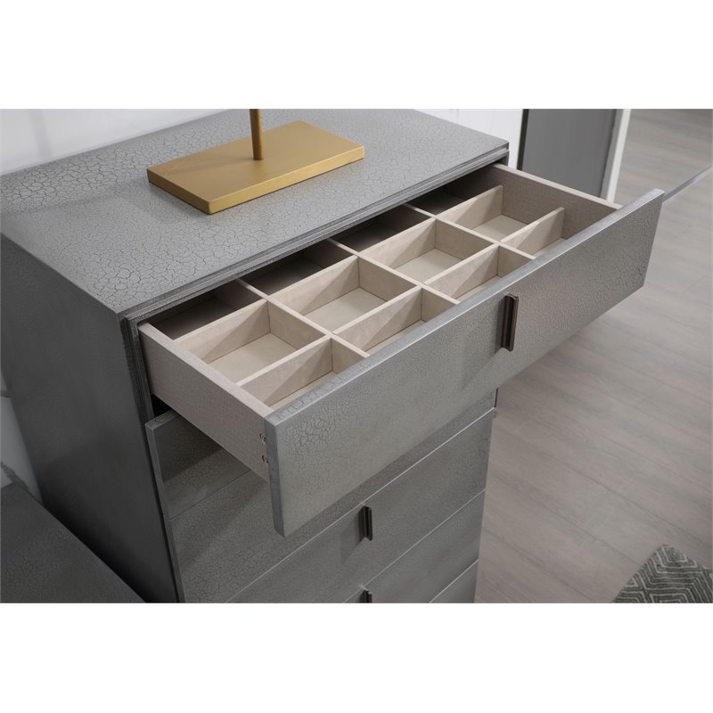 Pemberly Row 6-Drawer Soft Closing Chest with Grey Crackle Finish and Metal Base