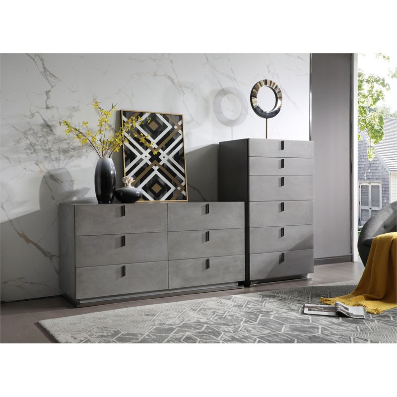 Pemberly Row 6-Drawer Soft Closing Chest with Grey Crackle Finish and Metal Base