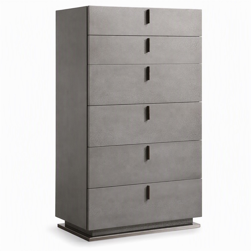 Pemberly Row 6-Drawer Soft Closing Chest with Grey Crackle Finish and Metal Base