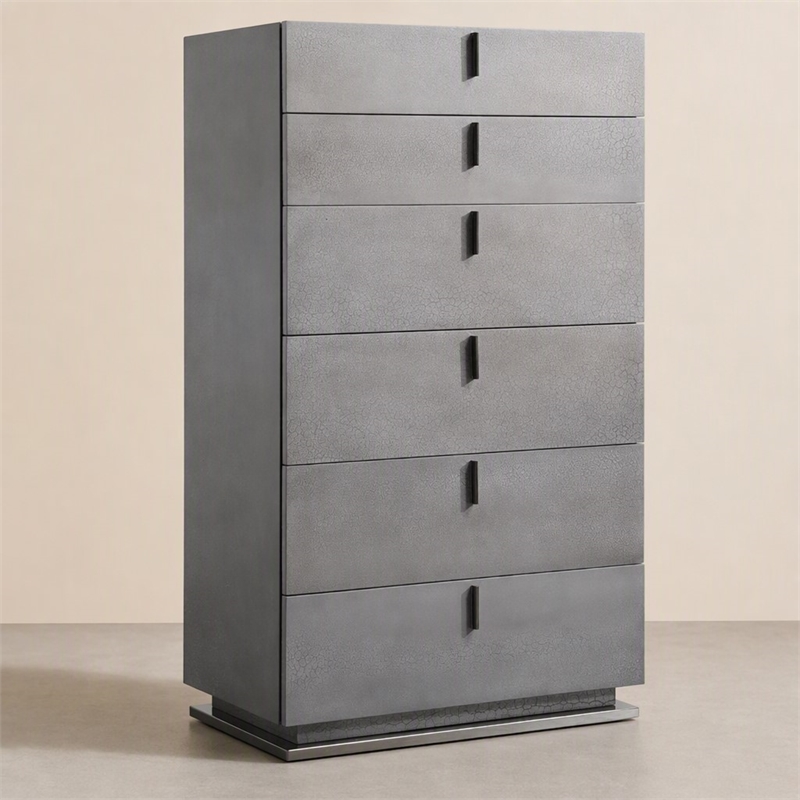 Pemberly Row 6-Drawer Soft Closing Chest with Grey Crackle Finish and Metal Base