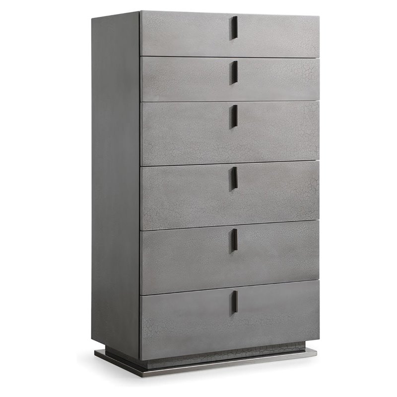 Pemberly Row 6-Drawer Soft Closing Chest with Grey Crackle Finish and Metal Base