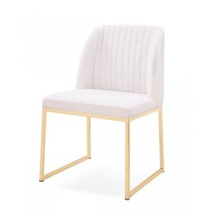 Pemberly Row Faux Leather Sherpa Dining Chairs in White & Gold (Set of 2)