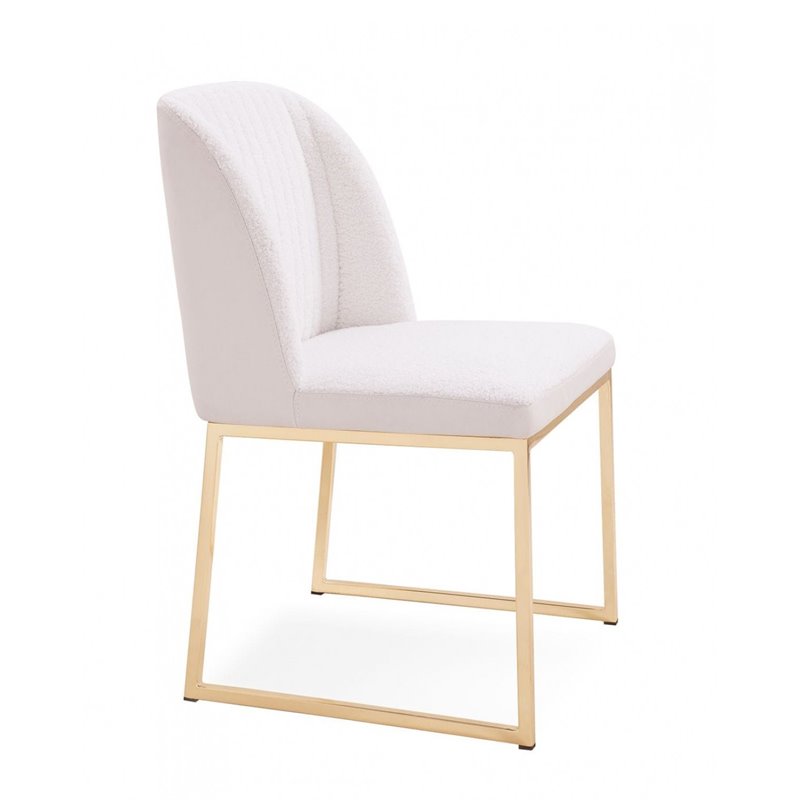 Pemberly Row Faux Leather Sherpa Dining Chairs in White & Gold (Set of 2)