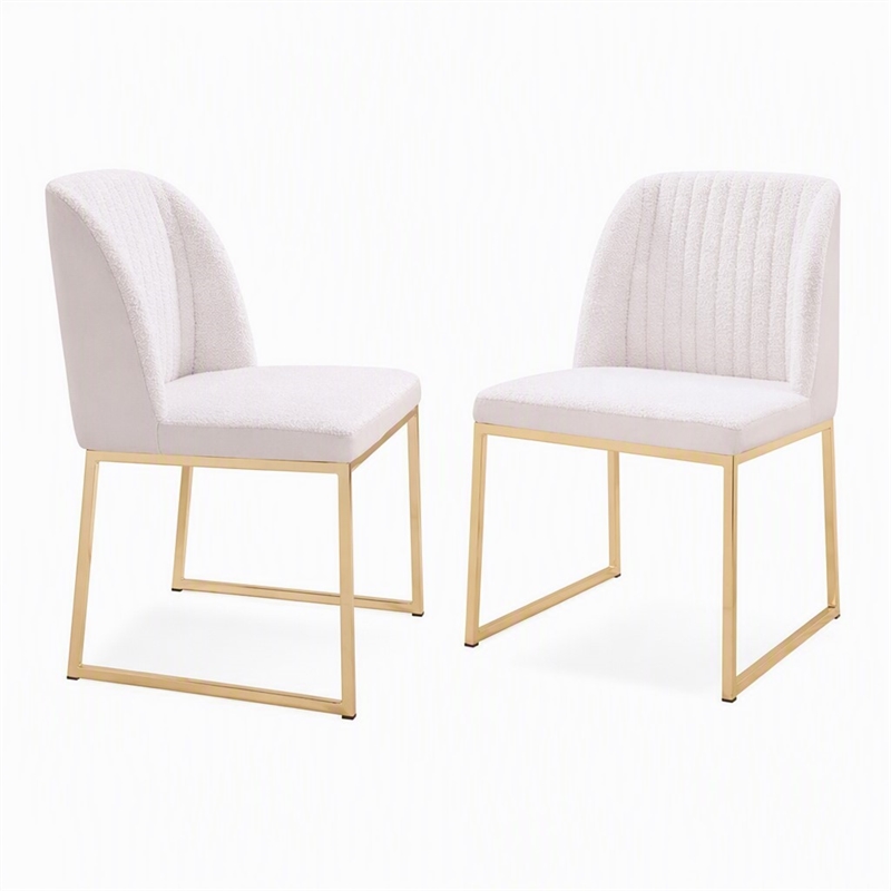 Pemberly Row Faux Leather Sherpa Dining Chairs in White & Gold (Set of 2)