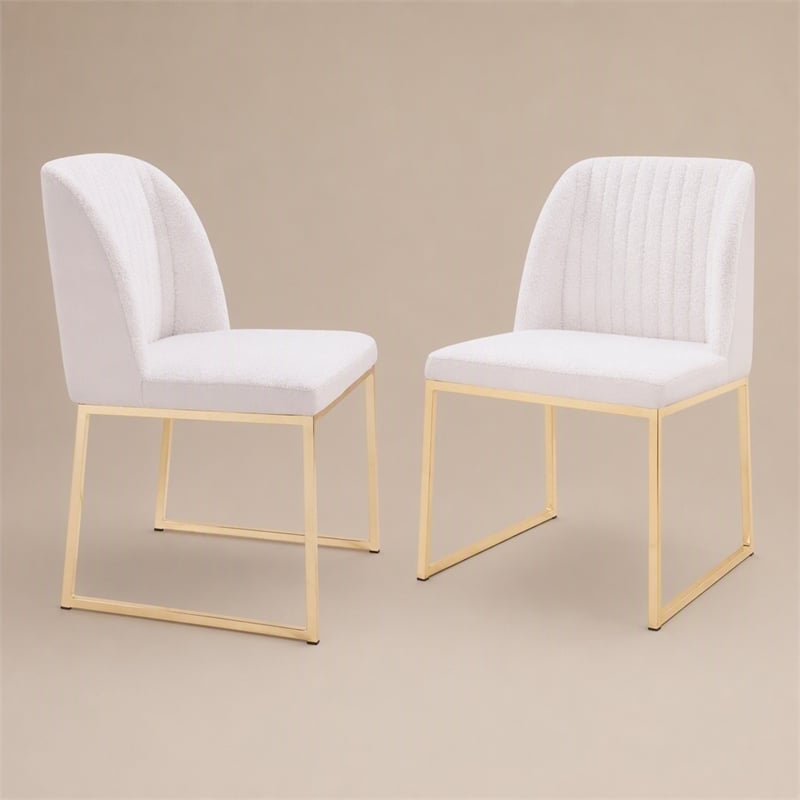 Pemberly Row Faux Leather Sherpa Dining Chairs in White & Gold (Set of 2)