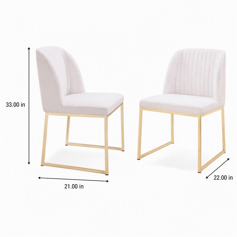 Pemberly Row Faux Leather Sherpa Dining Chairs in White & Gold (Set of 2)