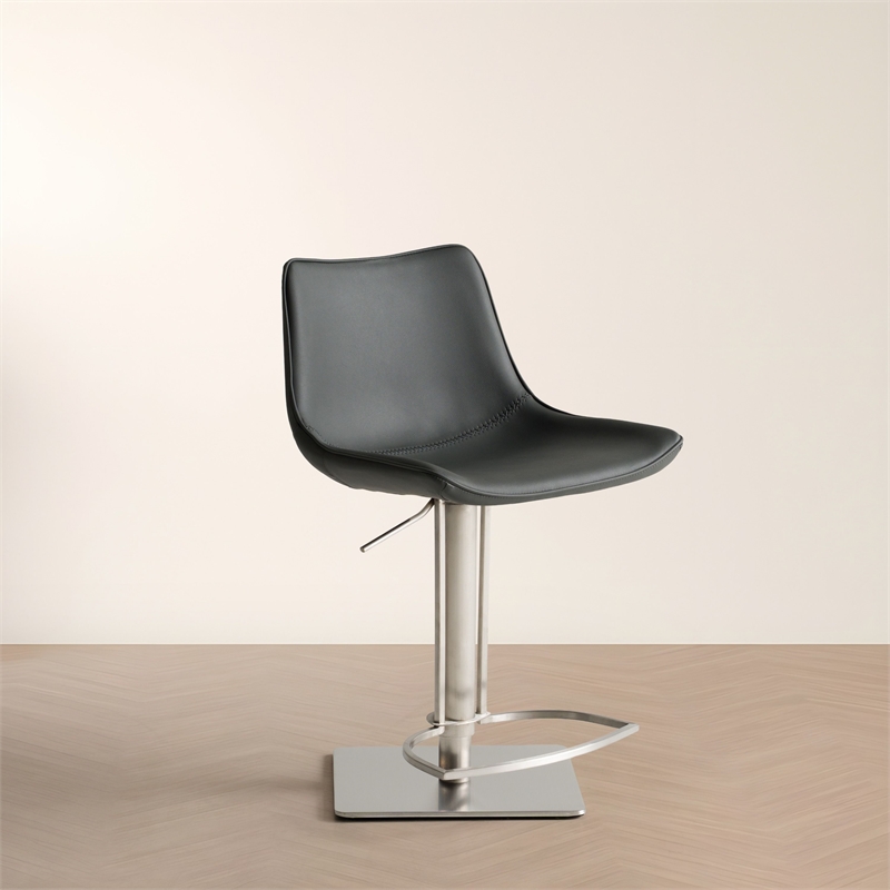 Pemberly Row Faux Leather and Stainless Steel Adjustable Bar Stool in Gray