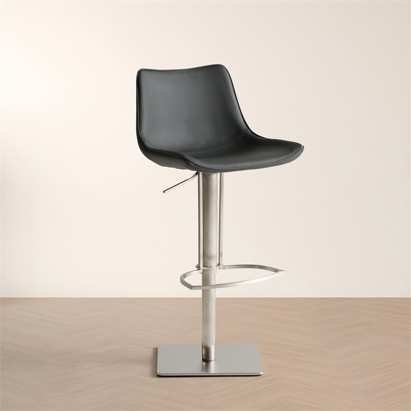 Pemberly Row Faux Leather and Stainless Steel Adjustable Bar Stool in Gray