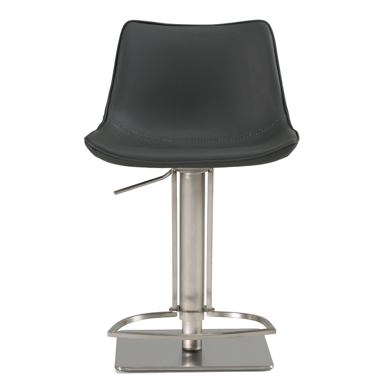 Pemberly Row Faux Leather and Stainless Steel Adjustable Bar Stool in Gray