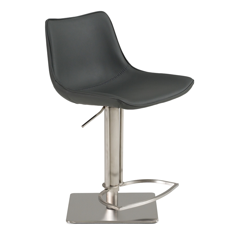 Pemberly Row Faux Leather and Stainless Steel Adjustable Bar Stool in Gray
