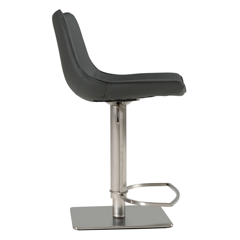 Pemberly Row Faux Leather and Stainless Steel Adjustable Bar Stool in Gray