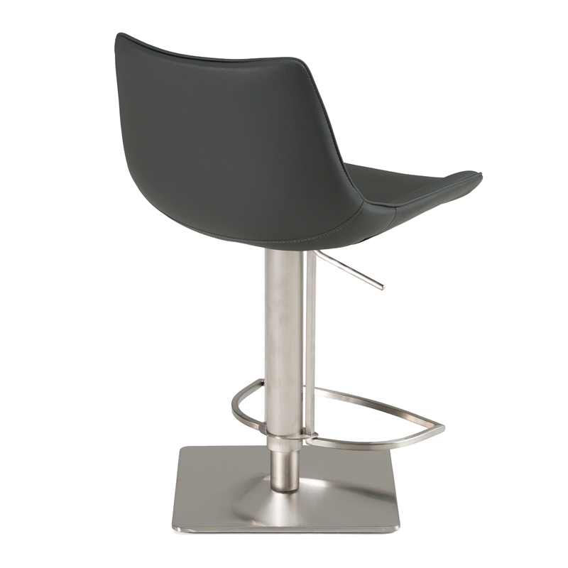 Pemberly Row Faux Leather and Stainless Steel Adjustable Bar Stool in Gray