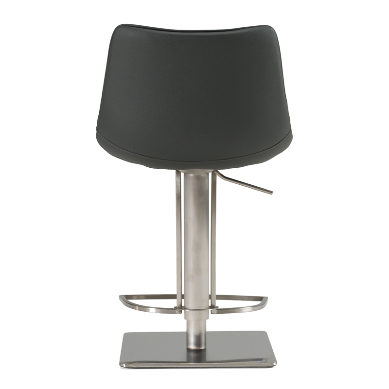 Pemberly Row Faux Leather and Stainless Steel Adjustable Bar Stool in Gray