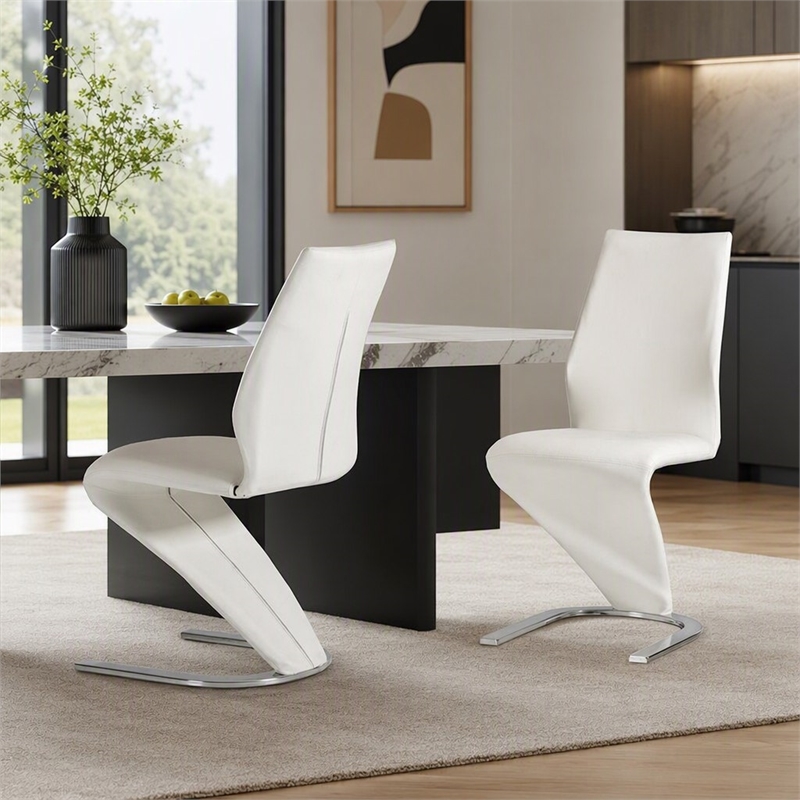 Pemberly Row Faux Leather Dining Chairs in White (Set of 2)