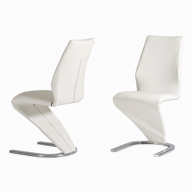 Pemberly Row Faux Leather Dining Chairs in White (Set of 2)