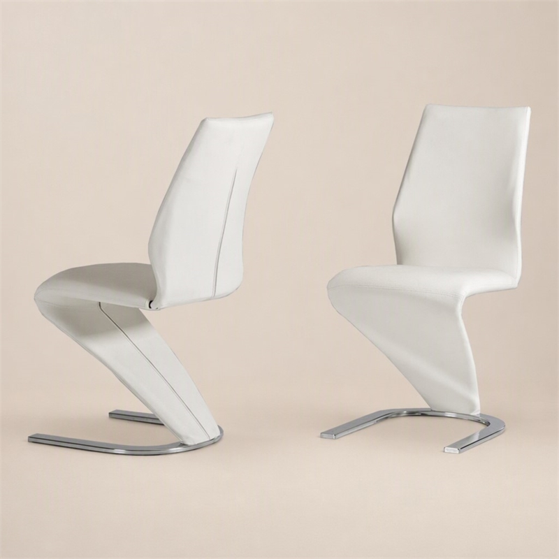 Pemberly Row Faux Leather Dining Chairs in White (Set of 2)