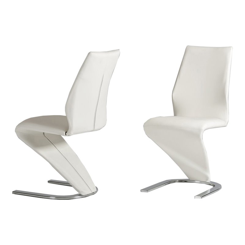 Pemberly Row Faux Leather Dining Chairs in White (Set of 2)