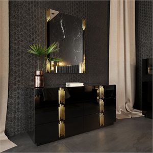 Pemberly Row Modern MDF Wood and Stainless Steel 6-Drawer Dresser in Black