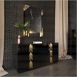 Pemberly Row Modern MDF Wood and Stainless Steel 6-Drawer Dresser in Black